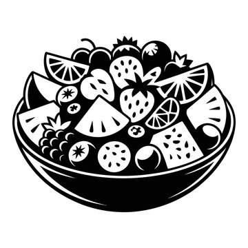 Fruit salad in a bowl is depicted as a silhouette