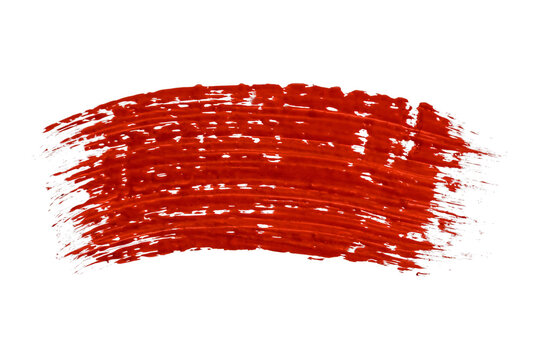 Red paint acrylic stroke texture isolated white background brush swatch