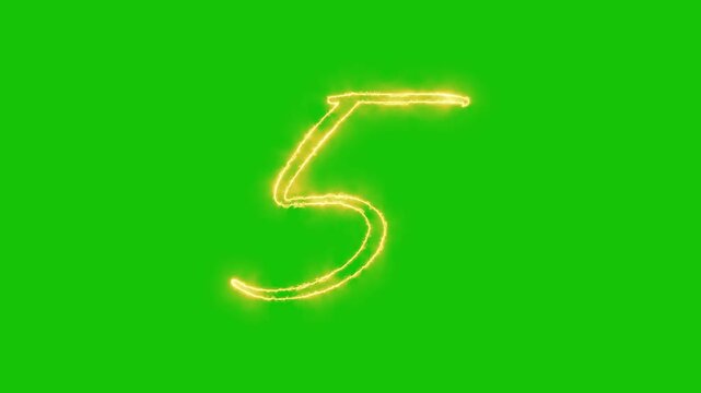 Glowing yellow gold Number 5 Animation | Neon Alphabet Typography Motion Graphic. neon text 5 number countdown icon alpha channel