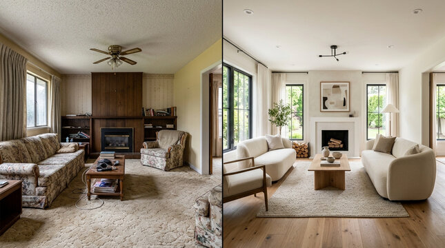 Before and After Home Renovation: Outdated Living Room Transformed