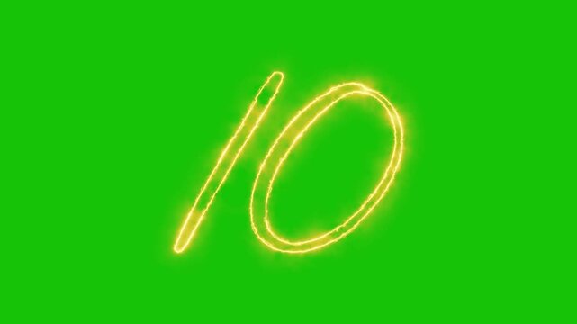 Glowing yellow gold Number 10 Animation | Neon Alphabet Typography Motion Graphic. neon text 10 number countdown icon alpha channel