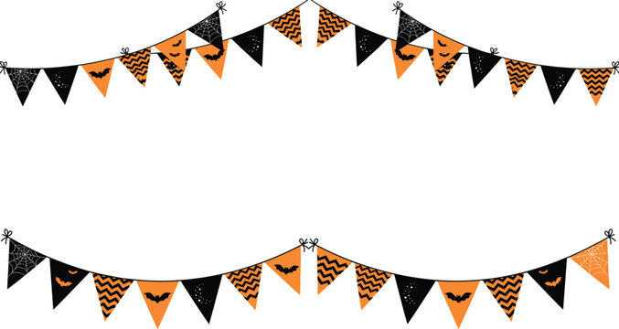 Halloween Bunting Banner with Bat Spiderweb and Chevron Flags