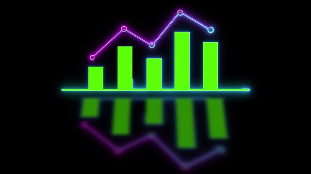 Financial growth chart animation displays columns on black space. Corporate revenue analytics update on financial growth chart. Profitable economic market expansion drives the chart.