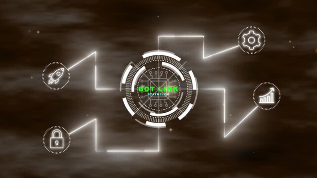 Abstract digital network connection and automated bot link system on white tech background