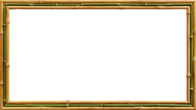 Natural green bamboo frame mockup 16:9 transparent PNG tropical border for spa hotel menu