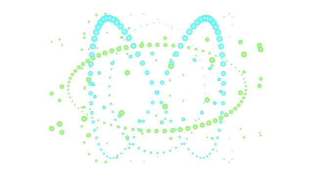 Procedural Abstract Harmonics Featuring Intersecting Light Waves Composed Of Floating Cyan And Lime Green Particle Orbs In Motion