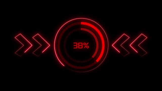 Progress indicator animation indicates sixty percent on dark space. System software buffering status tracks on progress indicator. Digital user interface waiting runs on the indicator.