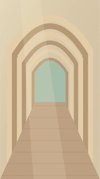 Arcade historique en pierre travers&eacute;e par des rayons de soleil