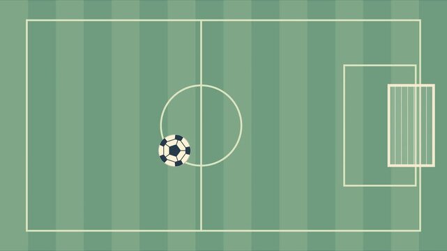 Ballon de football se dirigeant vers un but sur un terrain vu du dessus