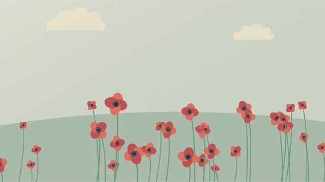 Champ de coquelicots rouges ondulant sous un ciel d&rsquo;automne