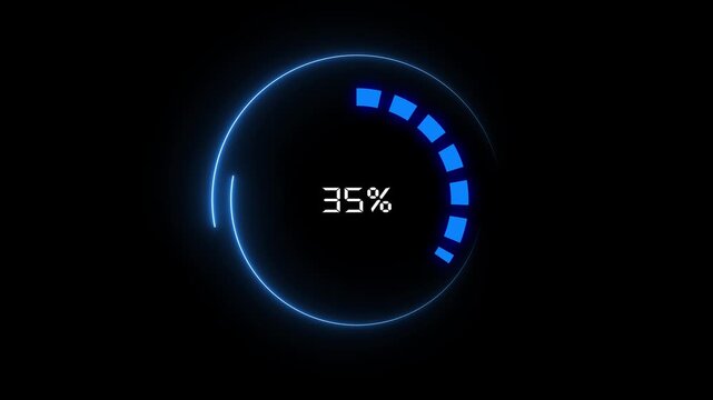 Loading indicator animation displays forty four percent on dark. System software buffering progress updates on loading indicator. Digital user interface waiting runs on this indicator.