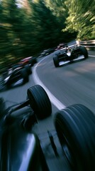 Fototapeta premium Formula One Race Cars Speeding Through a Track Turn