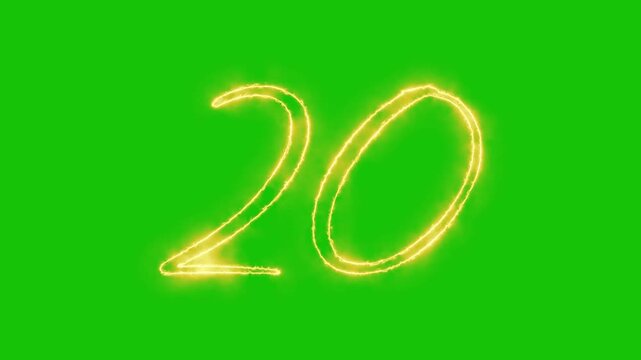 Glowing yellow gold Number 24 Animation | Neon Alphabet Typography Motion Graphic. neon text 24 number countdown icon alpha channel