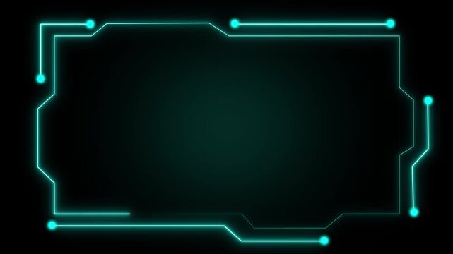 Interface frame animation glows with cyan neon dots on dark. User dashboard borders outline the interface frame animation. Sci-fi screen displays use this interface frame animation.