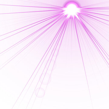 Abstract bright pink background, featuring a glowing, white sunburst lens, flare with radiating, light rays and, a circular tunnel, depth effect