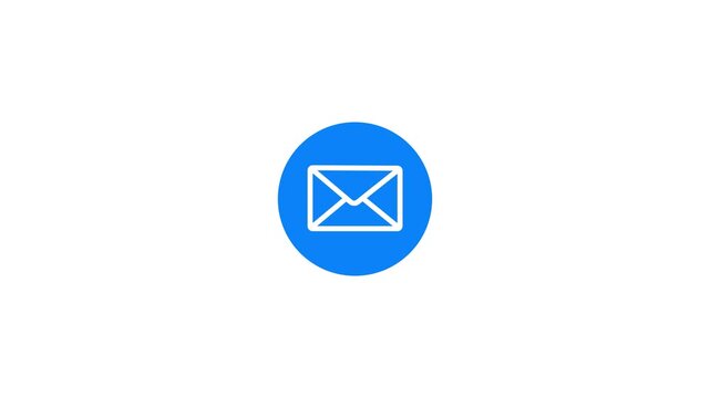 Blue Email Envelope Icon for Mail, Message, Communication and Contact, White Outline Symbol on Blue Circle with White Background.