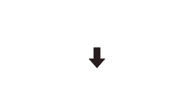 Black Downward Arrow Icon Symbol for Download, Direction, Navigation and Decline, Minimal Flat Design on White Background.