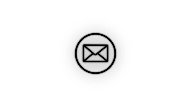 Email Envelope Icon with Black Outline Inside Circular Symbol, Soft Gray Gradient and Shadow on White Background 4k video animation.