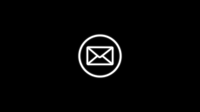 Email Envelope Icon with White Outline Inside Circular Symbol, Soft Gray Gradient and Shadow on black Background 4k video animation.