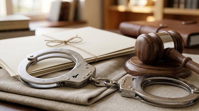 Handcuffs, Gavel, and Law Books: Justice and Legal System Concept
