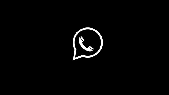 Phone Call Communication Icon with White Telephone Handset Inside Speech Bubble on Black Background.