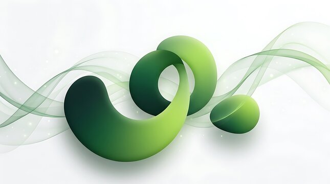 Abstract green swirl shapes with flowing lines on a white background