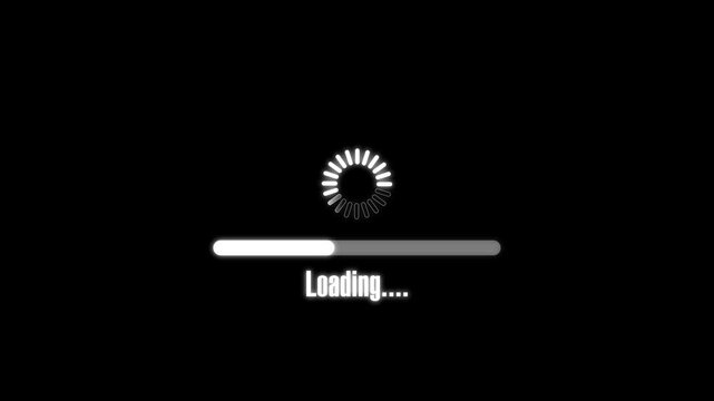Loading bar animation displays a spinning circle with text. Software buffering updates on the loading bar animation. Digital user waiting verification runs on loading bar animation.