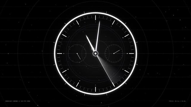 Minimalist digital clock interface with rotating radar sweep and chronograph motion for modern ui and technology backgrounds