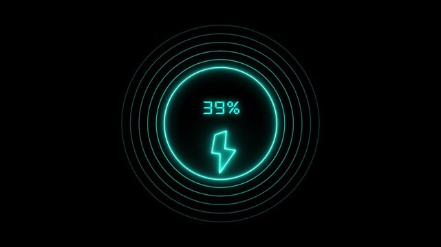 Battery indicator animation shows twenty three percent. Power storage capacity updates along battery indicator. Energy management data monitors on battery indicator animation.