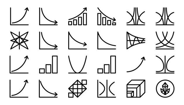 exponential formulas and growth decay curve icon set vector illustration.
