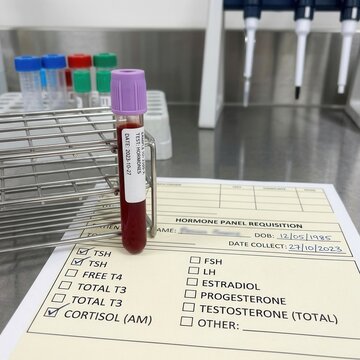 Medical Blood Test Sample And Hormone Panel Requisition Form In Lab
