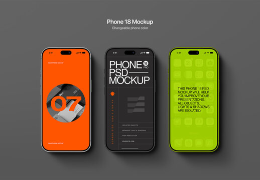 Phone 18 Mockup - Flat-Lay (3 Objects)