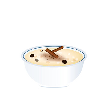 Arroz con Leche in Ceramic Bowl Vector Illustration (Transparent Background)