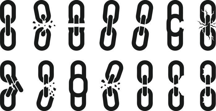 Broken chain link icons set, vector illustration