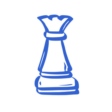 Hand drawn blue chess queen piece strategy vector icon
