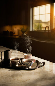 Tea time in a cozy kitchen 