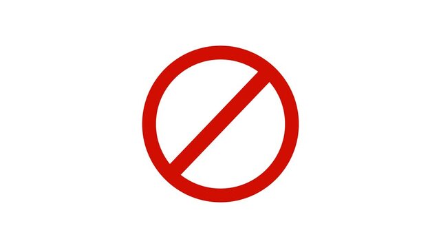 Red sign stop, cross, x, ban, cancel, prohibited icon animation on white background.Animation of 4k video.