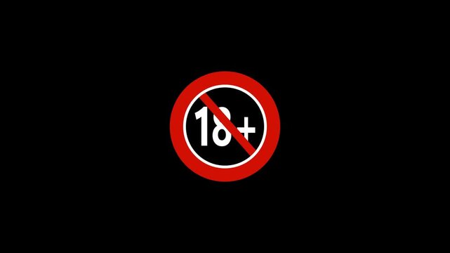 Under 18 forbidden ban icon sign animation. Eighteen or older persons adult content 18 plus only rating, animation. 18+ video not allow animation. 18+ plus. Animation of 4k video.