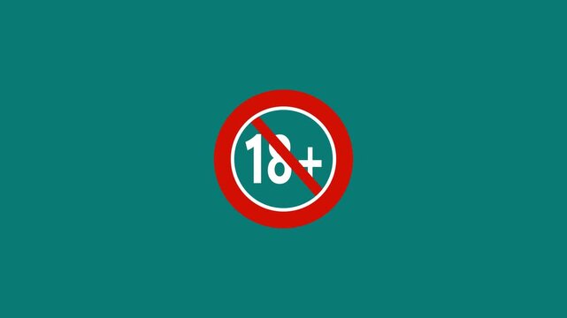 Under 18 forbidden ban icon sign animation. Eighteen or older persons adult content 18 plus only rating, animation. 18+ video not allow animation. 18+ plus. Animation of 4k video.