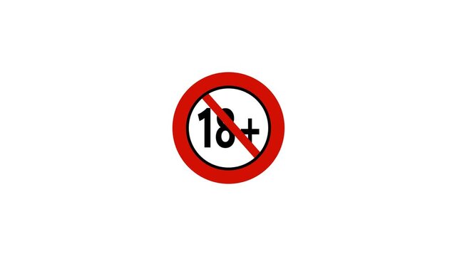 Under 18 forbidden ban icon sign animation. Eighteen or older persons adult content 18 plus only rating, animation. 18+ video not allow animation. 18+ plus. Animation of 4k video.
