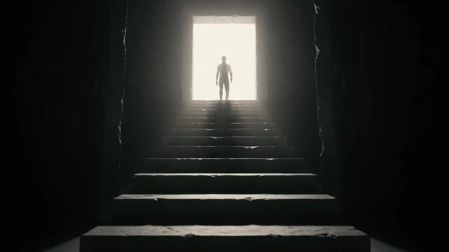 Silhouette Man Standing in Bright Doorway