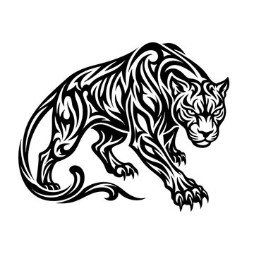 Tribal style panther illustration with intricate flowing patterns predator illustration ornamental aggressive prowling