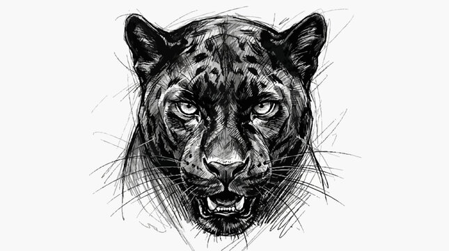 Expressive black leopard head illustration with dynamic sketch strokes and splatter predator illustration splatter textured