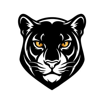 Stylized black panther head vector illustration with piercing orange eyes predator illustration silhouette ferocious isolated