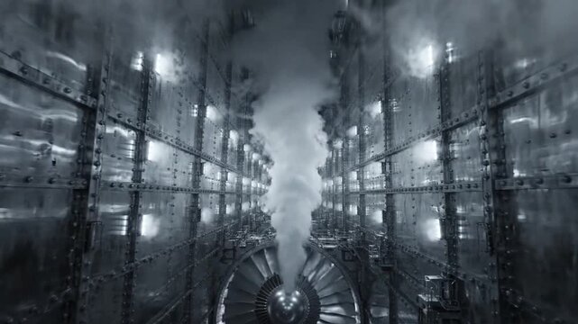 Industrial Cooling Shaft With Powerful Turbine Fans Venting Steam