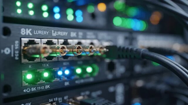 Network Interface Modules with Blinking Lights and Connected Cables