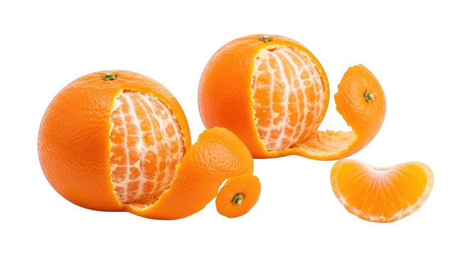 Fresh peeled mandarin oranges isolated on transparent background