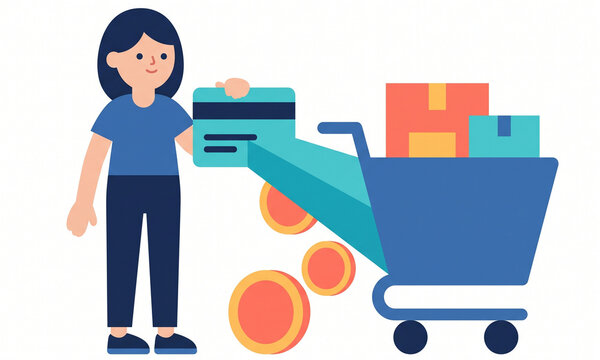 Woman making an online payment with a credit card for shopping cart purchases e commerce shopping purchase commerce
