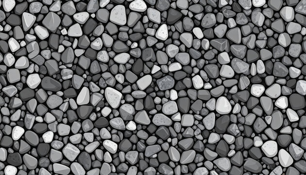 Seamless pattern of gray river pebbles and stones texture background