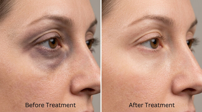 Woman's Eyes Before and After Dark Circle Treatment